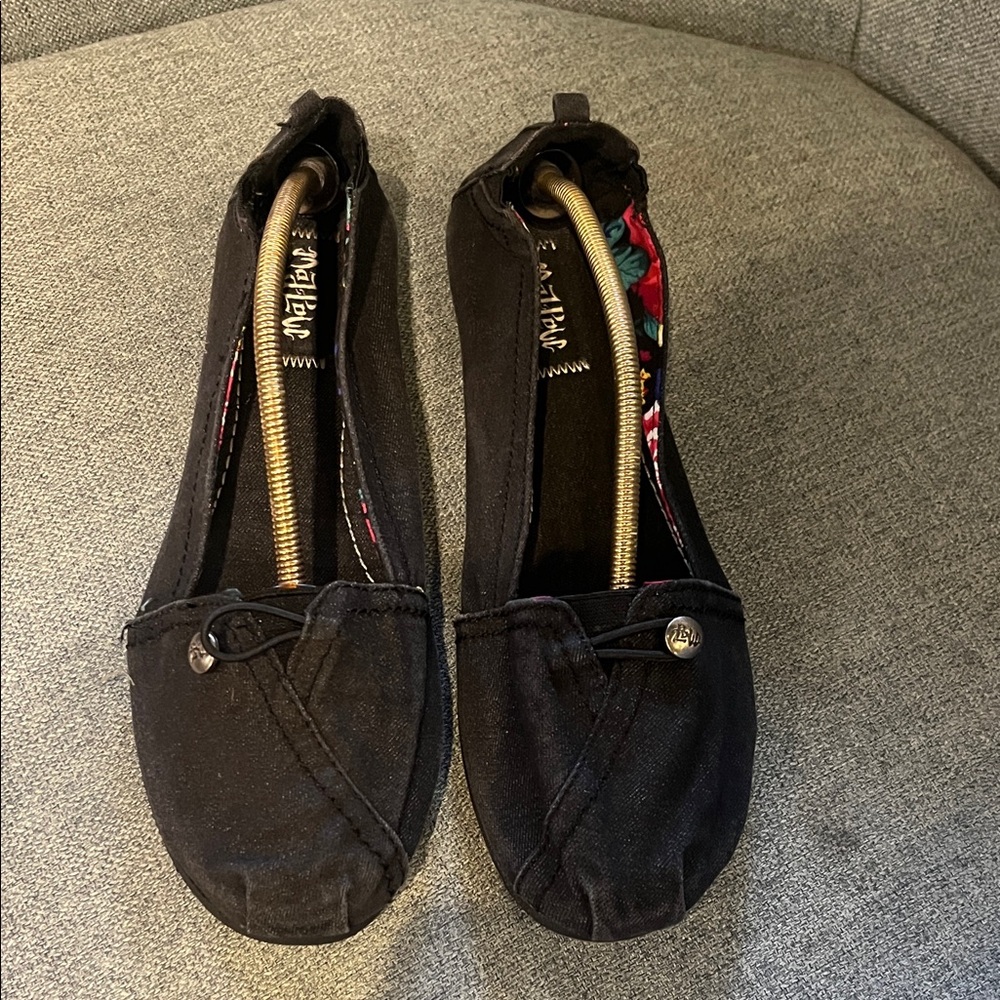 Mad Love Black Canvas Flats with Floral Lining